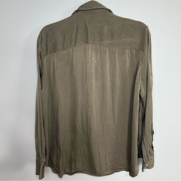 Zara Olive Green Long Sleeve Button Down Shirt Collared Shirt Women’s Size XL - Picture 5 of 7